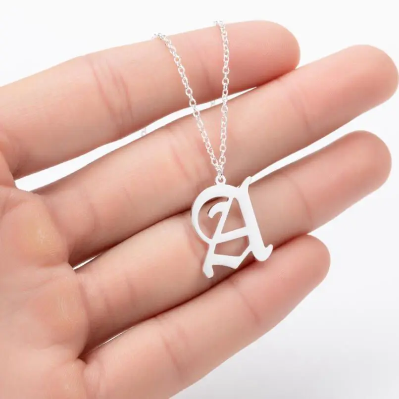 

TULX Stainless Steel Old English Font Letters Necklace Vintage Capital Initial A-Z Letter Pendant Necklace Women Jewelry