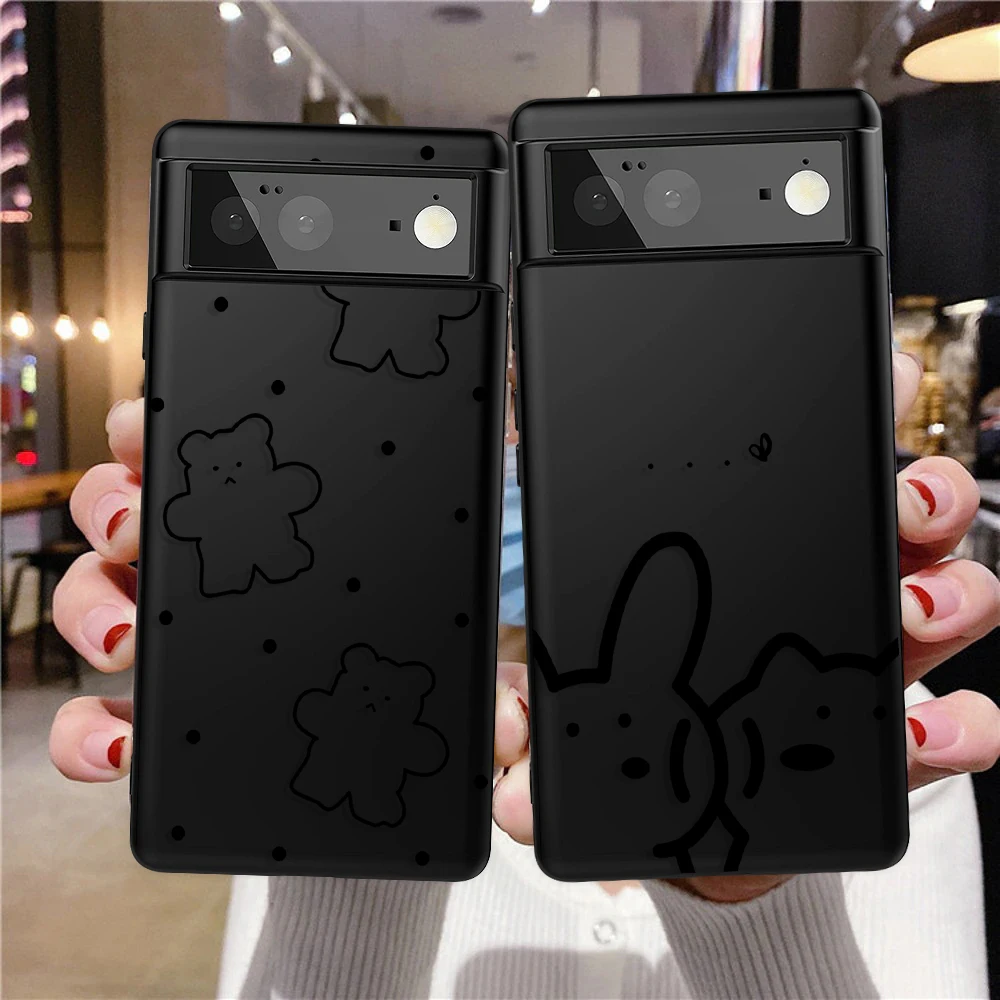 

Cartoon Bear Rabbit Phone Case For Google Pixel 7a 7Pro 7 6a 6 6Pro 5 5a 4a 5G 4XL 4 3XL 3 3a 3aXL Luxury Black Soft TPU Cover