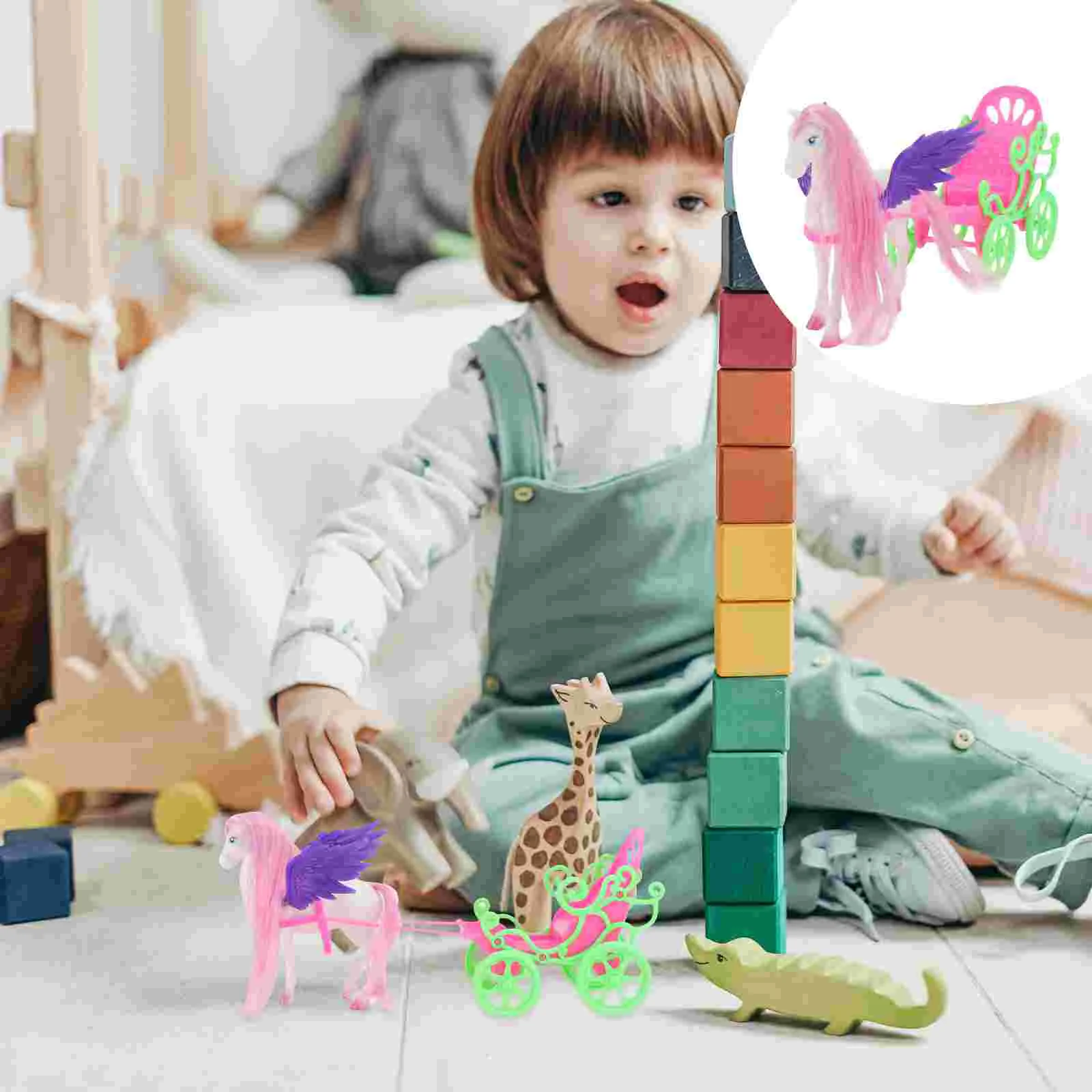 

1 Set Cartoon Intelligence Children Horse Cart Cognitive Interactive Horse Cart Craft for Kid Child