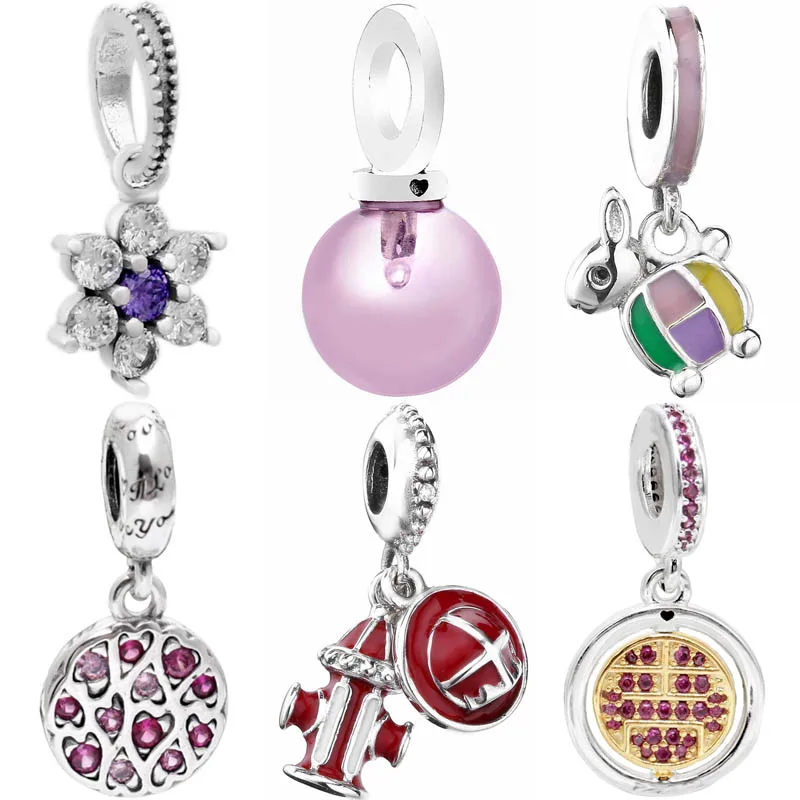 

Sparkling Heart Pattern Spinning Lucky Rabbit Rocket Pendant Beads 925 Sterling Silver Charm Fit Europe Bracelet DIY Jewelry