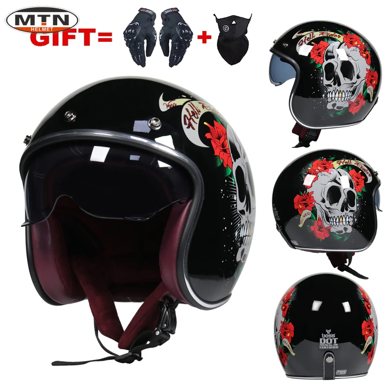 Винтажный мотоциклетный шлем с открытым лицом Cafe Racer Cascos Para Moto Retro Scooter Jet Pilot Chopper