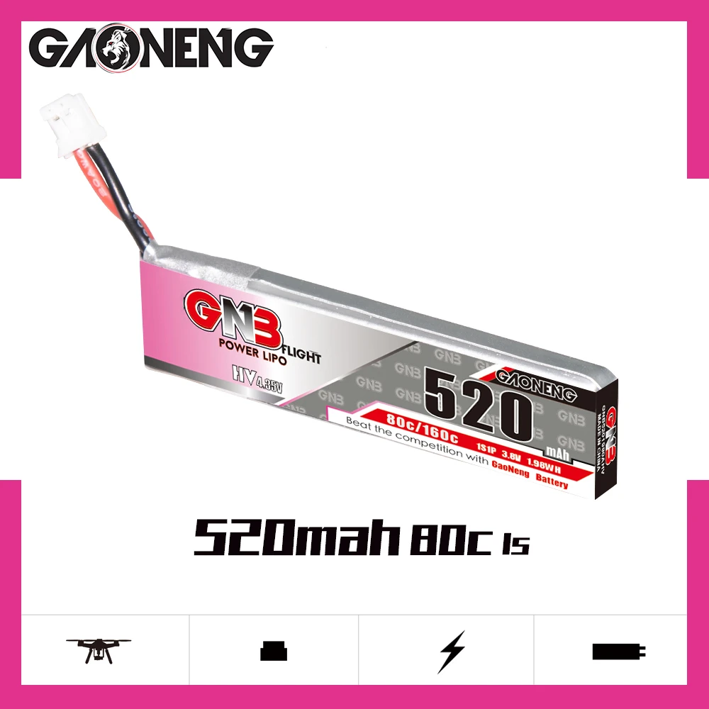 Аккумулятор Gaoneng GNB 520 мАч 3 8 в 80C/160C 1S HV 4 35 Lipo с разъемом PH2.0 для Tinyhawk Kingkong LDARC TINY7