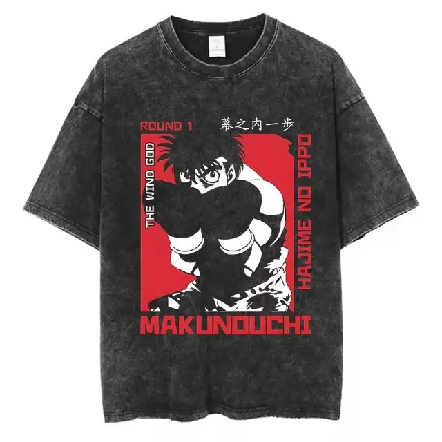 High Quality Cotton Washed T-Shirt Anime Hajime No Ippo Kamogawa Boxing Gym Loose T Shirts Men Women Y2K Hip Hop Summer Top Tee