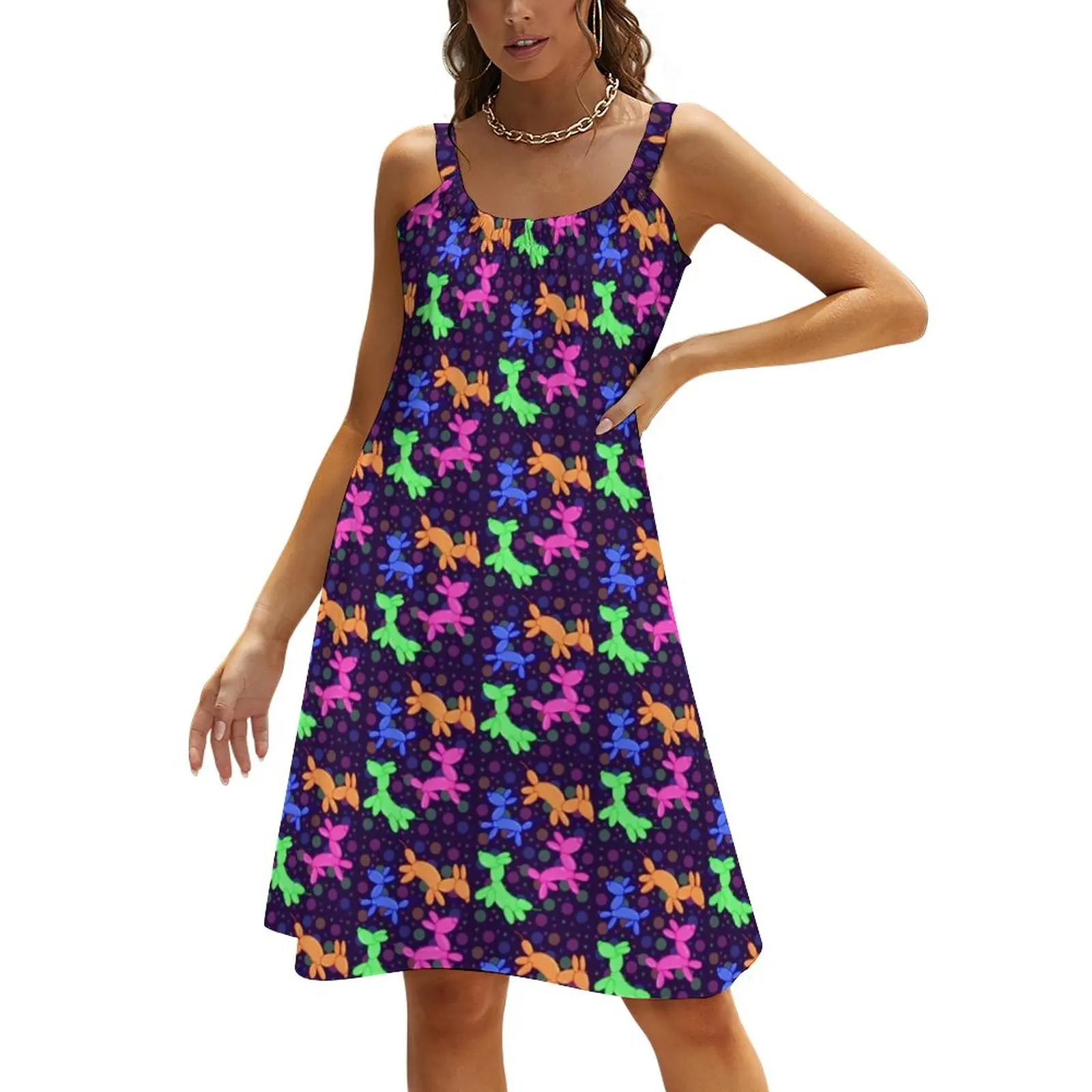 

Colorful Balloon Dog Dress Cartoon Animal Print Casual Dresses Summer Printed Sexy A Line Sundress Strap Clothes 3XL 4XL 5XL