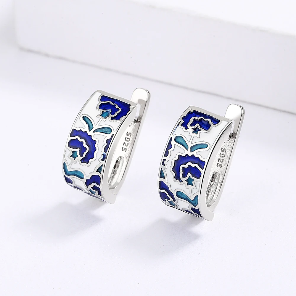 Classic Earrings for Women's Handmade Blue Enamel Earrings Flower Shape Earrings Fashion Party Jewelry  Women Earrings images - 6