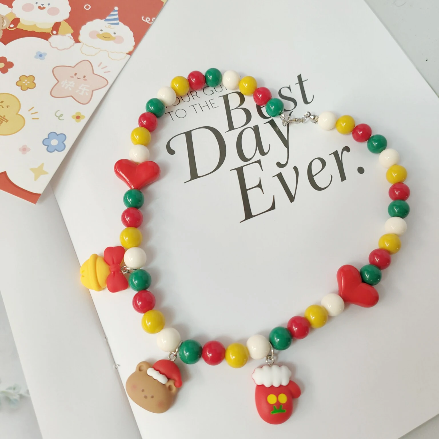 

Christmas Necklace Colorful Acrylic Beads Jewelry Cute Santa Bear New Year Gifts for Children Girls Party Jewelry