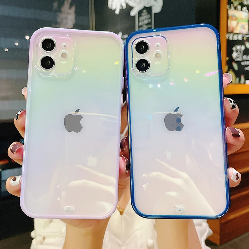

High quality rainbow Shiny aurora Soft silicone phone case on for Iphone 12 Pro 7 8 plus 11 X XS XR MAX protection Back Cover