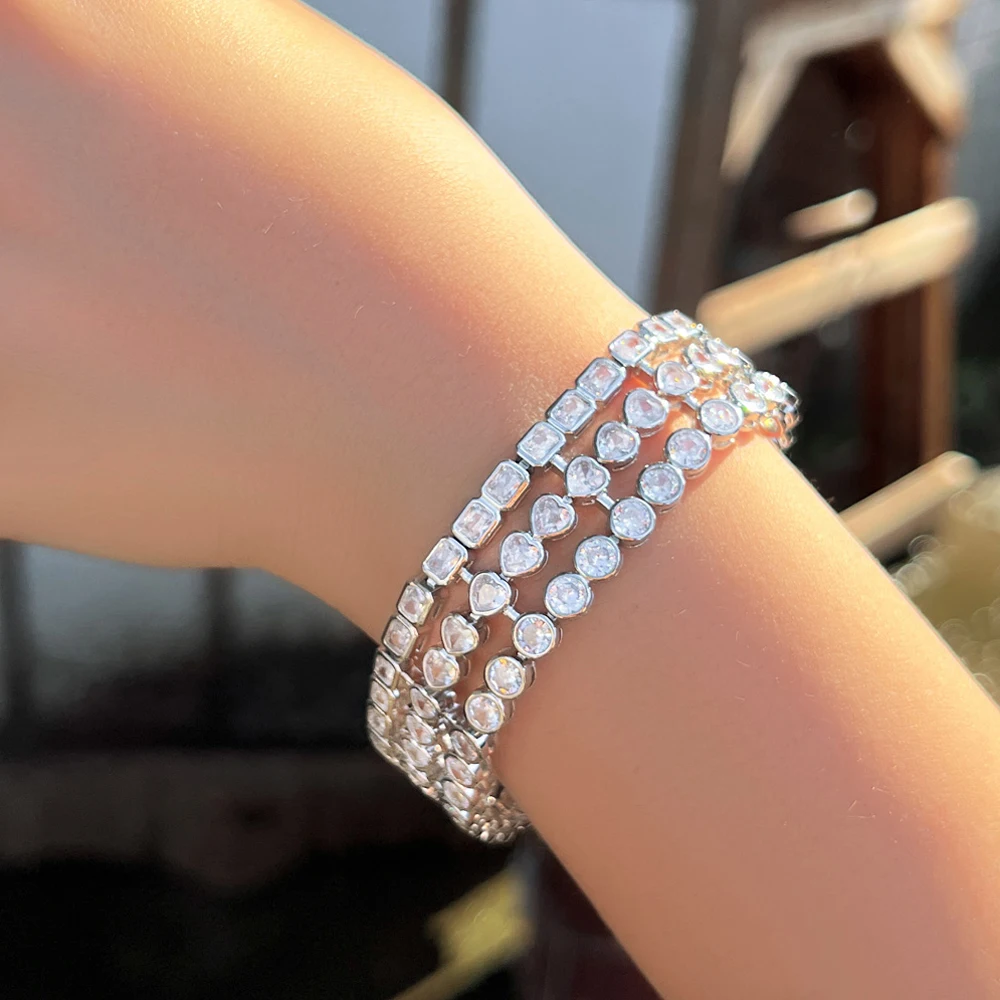 BeaQueen Роскошный геометрический широкий круглый браслет в форме сердца с