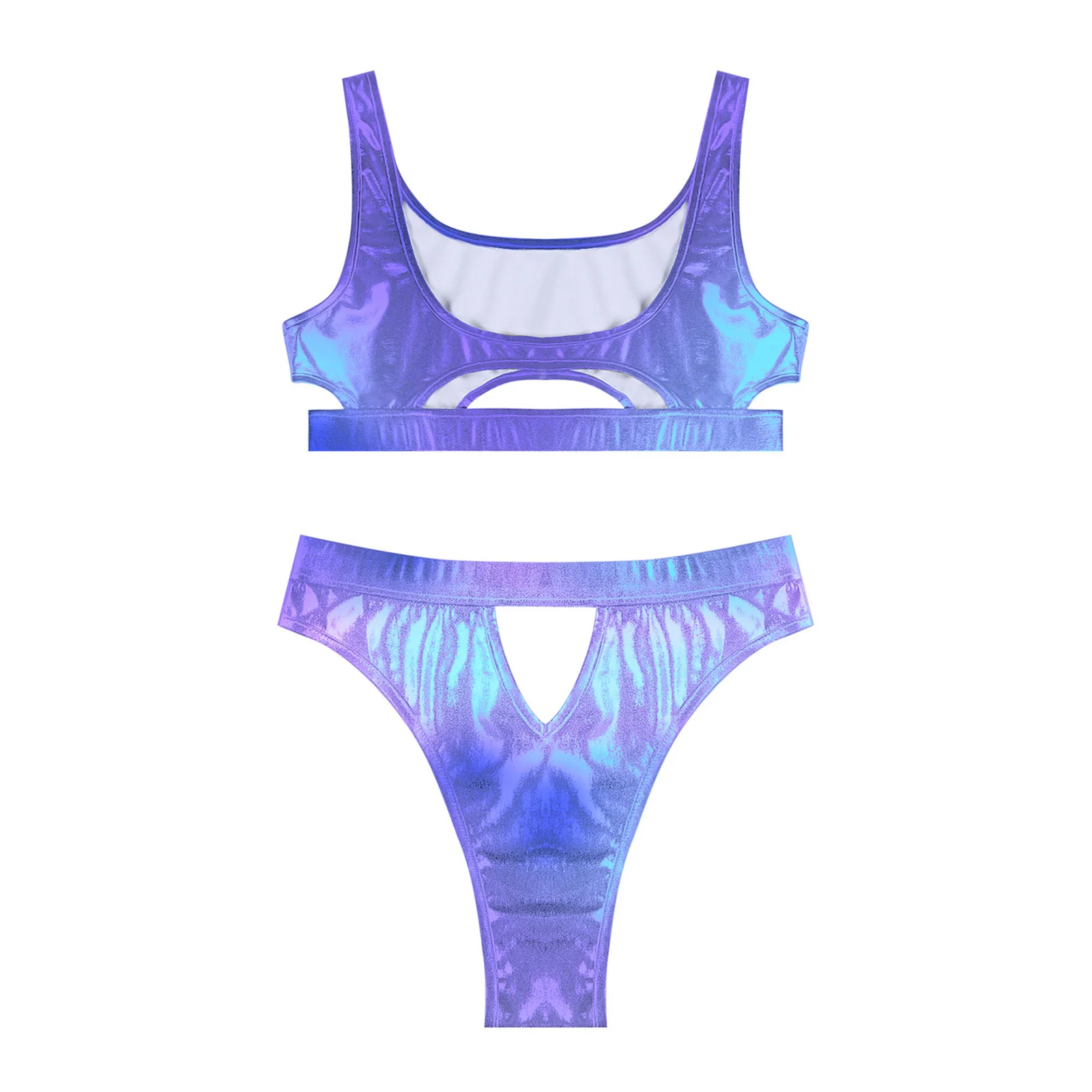 Женский блестящий комплект бикини с U-образным вырезом без рукавов открытой