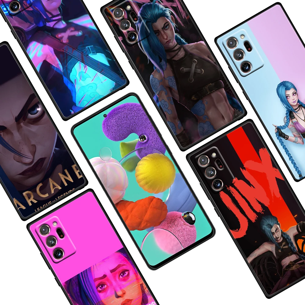 

Arcane Jinx League-of-Legends For Samsung Galaxy Note 20 Ultra Plus 10 9 8 F52 M62 M60 M31 M02 Core Soft TPU Black Phone Case