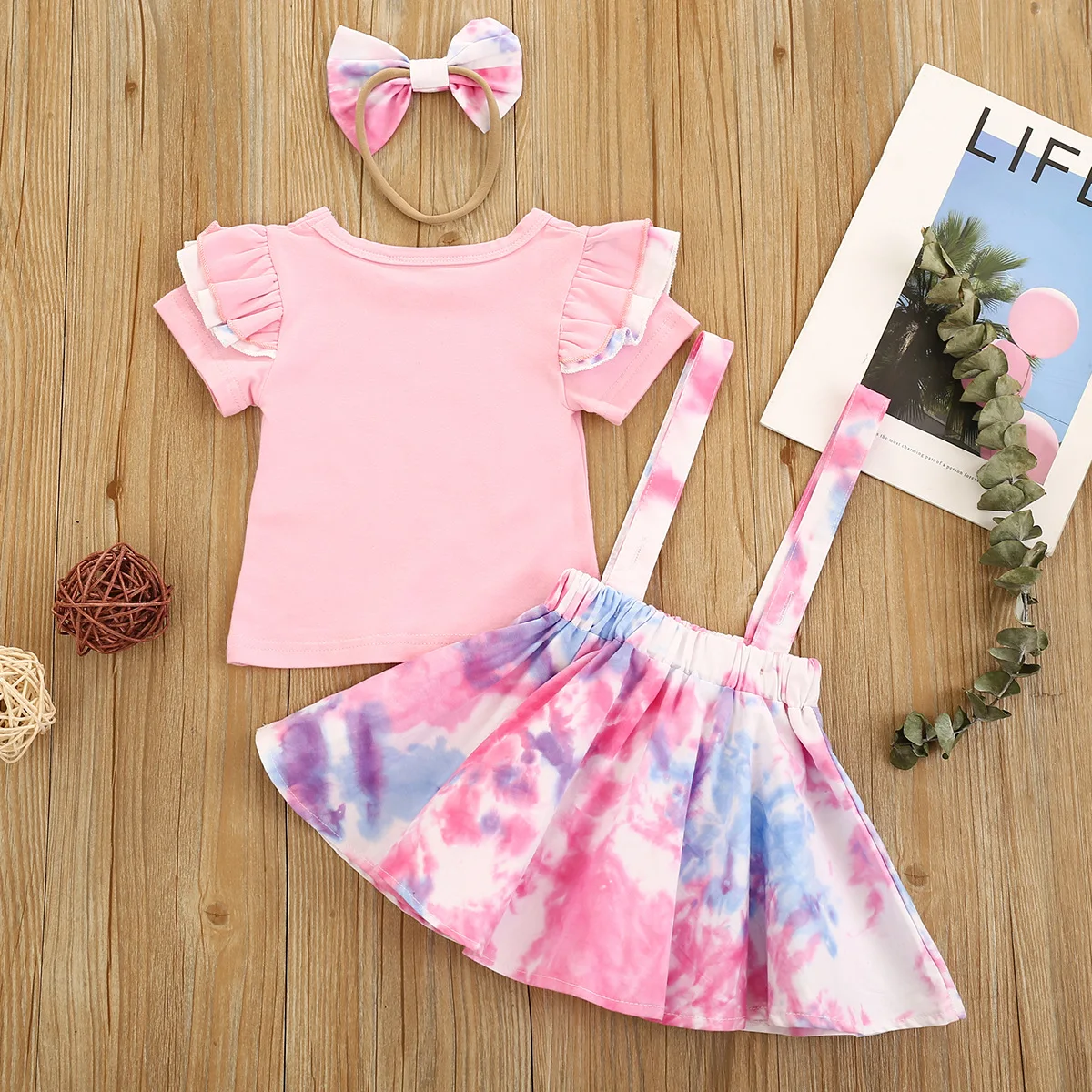 Girl Baby 0-2T Summer Baby Set Cartoon Polka Dot Suspender Skirt Three-piece Girl Suit Kids Clothes