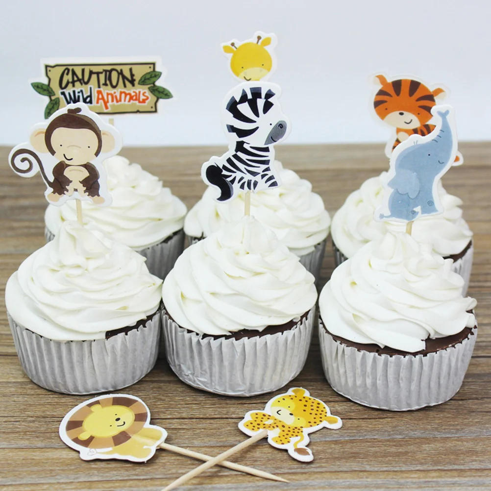 

48PCS Zoo Animal Cake Toppers Decorative Cupcake Toppers Muffin Fruit Picks Party Favors Decoration
