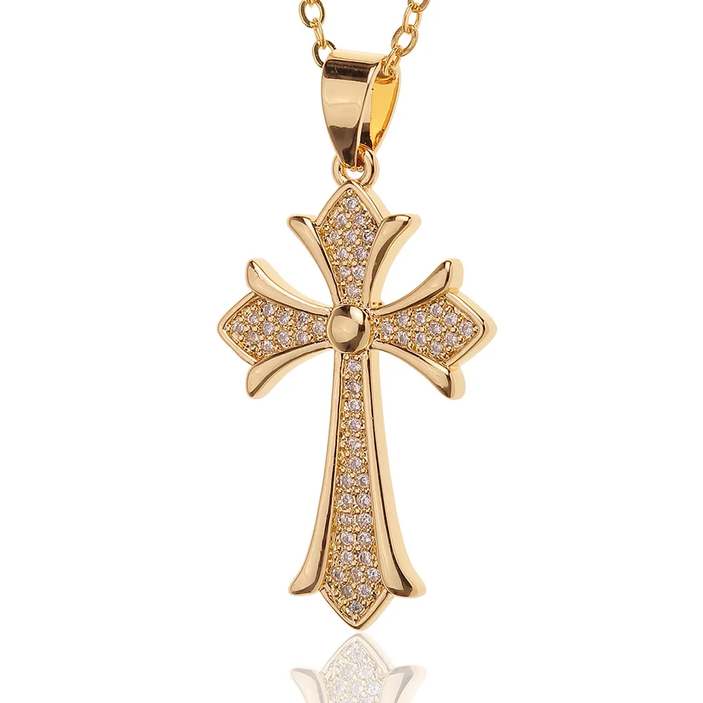 

New Style Copper Inlaid Zircon Cross Pendant Women's Religious Believer Necklace Jewelry Holiday Party Gift