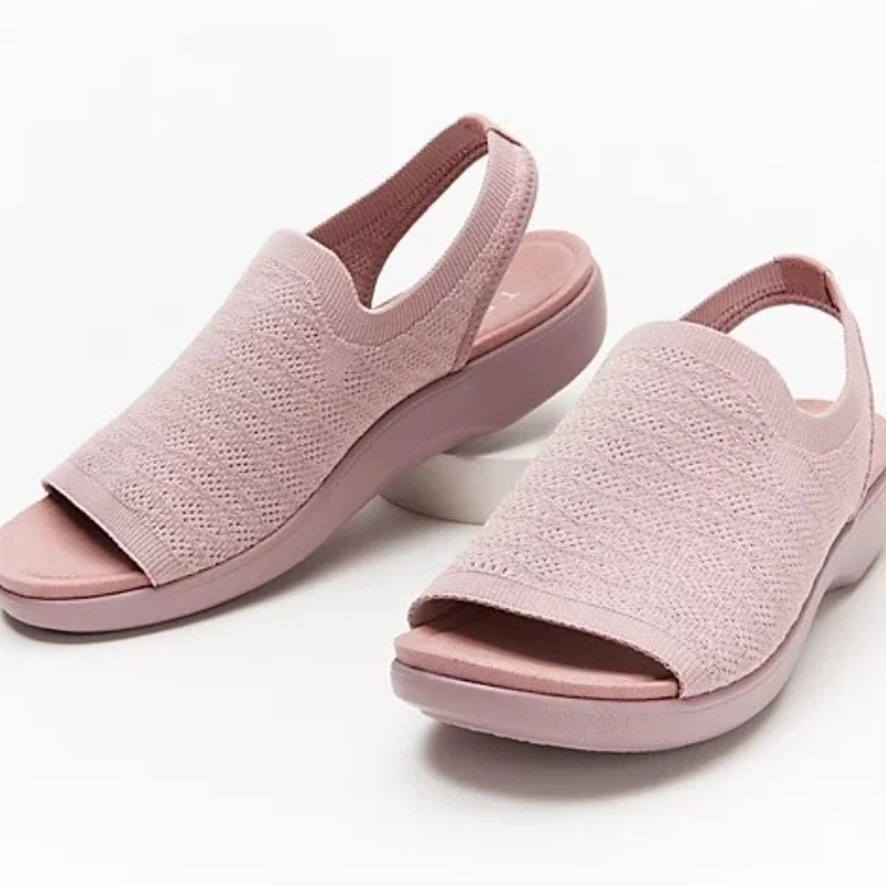 Women Sandals Summer Mesh Casual Ladies Wedges Shoes Solid Color Hollow Platform Open Toe Slip-on Female Sandalias Light Comfort