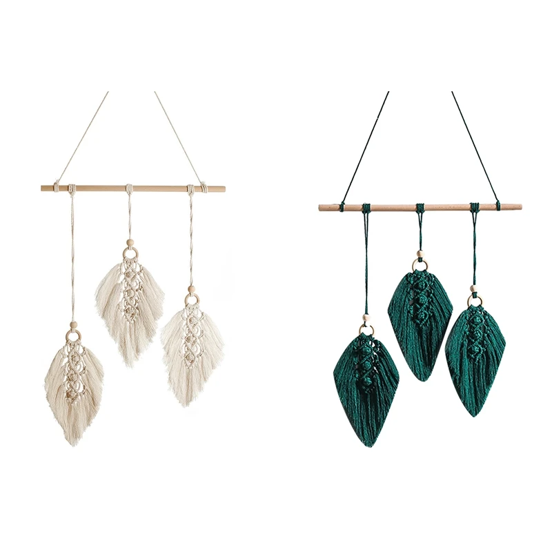 

Nordic Woven Macrame Wall Hangng Boho Leaf Feather Tassel Cotton Tapestry Decor