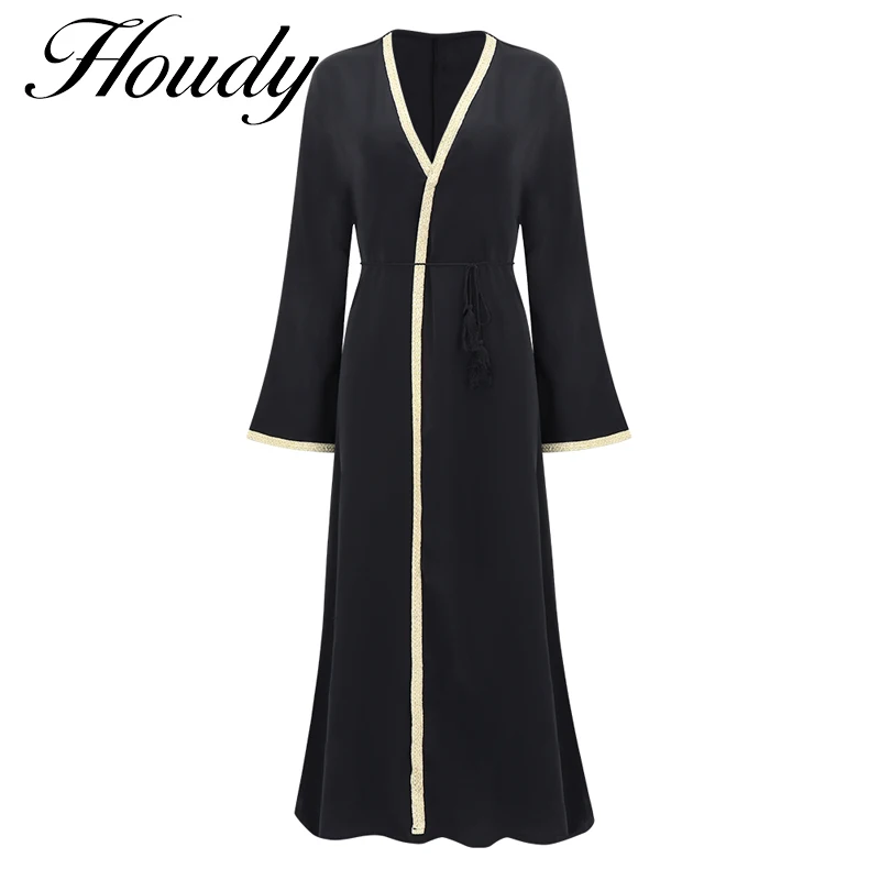 Женская длинная юбка составного кроя, черная однотонная вечерняя юбка большого размера с поясом и длинным рукавом, платье в стиле Саудовско...