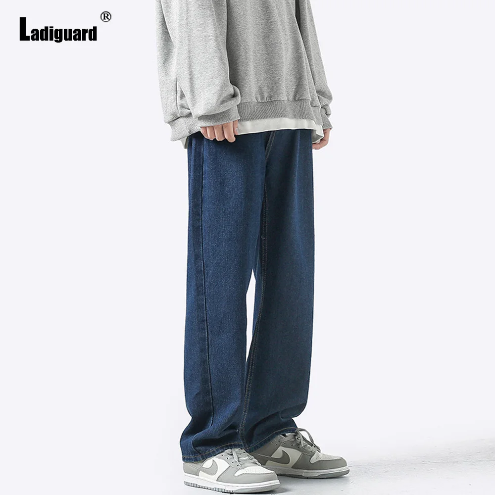 Ladiguard Men's Jeans Straight Leg Denim Pant Casual Loose Trouser Men Spliced Pockets Hip Hop Pants 2023 Kpop Fashion Jean Wear