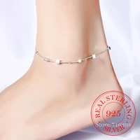 2022 square beads anklet bracelet for women genuine 925 sterling silver fashion foot leg chain link fine jewelry party gifts