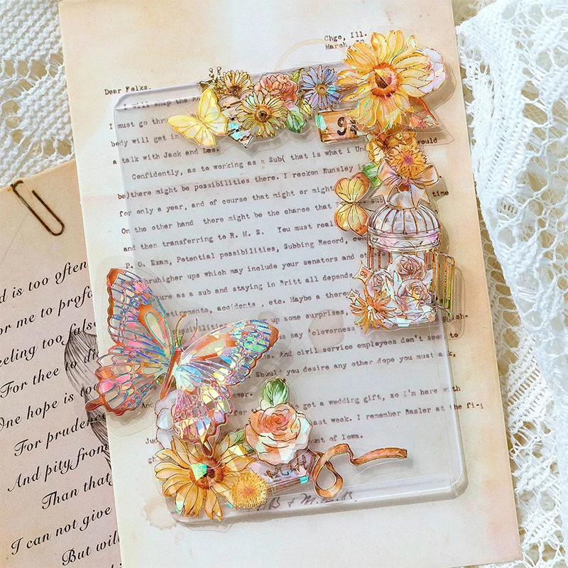 

10pcs Laser Flowers Stickers for Scrapbooking DIY Card Making Crafts Supplies Journal Album Collage Decoration Material Sticker