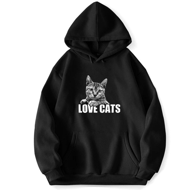 Love Cats Cat Hooded Sweatshirts Men Pullovers Jumper Hoodies Hoodie Trapstar Pocket Spring Autumn Korean Style Sweatshirt Hoody