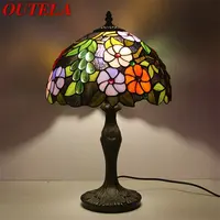 OUTELA Tiffany Table Lamp LED Vintage Color Glass Fashion Flowers Pattern Desk Light Decor For Home Living Room Bedroom Bedside