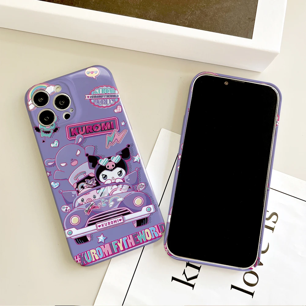 Фото Милый мультяшный фиолетовый чехол для телефона ANIME K-Kuromi для IPhone 16, 15, 14, 13, 12, 11 Plus Pro Max Mini, глянцевый HD, твердый чехол, пленочный корпус №2