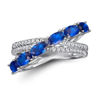 sapphire blue criss cross ring 925 sterling silver engagement rings wedding womens jewelry