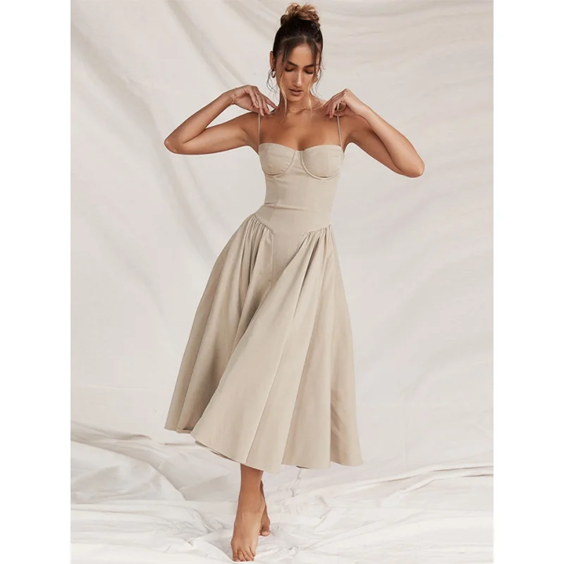 Элегантное тонкое платье на бретельках с открытой спиной, женское модное женское платье, новинка 2023, летнее женское платье, вечернее платье