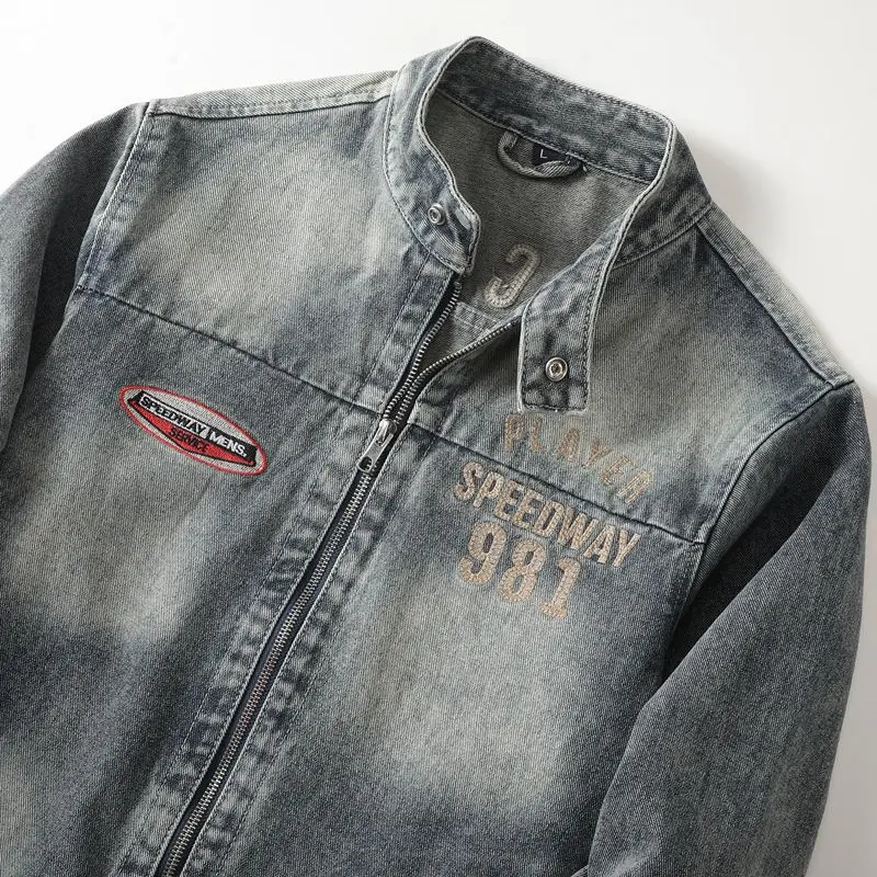 SALEISI мужские однотонные джинсовые куртки с отворотами модные мотоциклетные