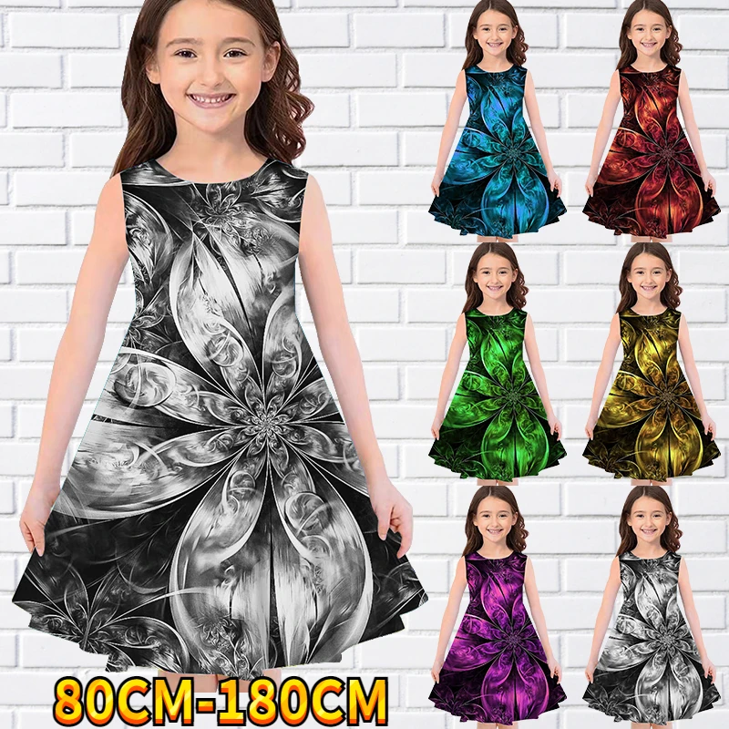 

Kids Little Girls Sleeveless Dress Girls Dress 3D Kids Floral Print Daily Casual Cute Sweet Over Knee Sleeveless Dress 80-180CM