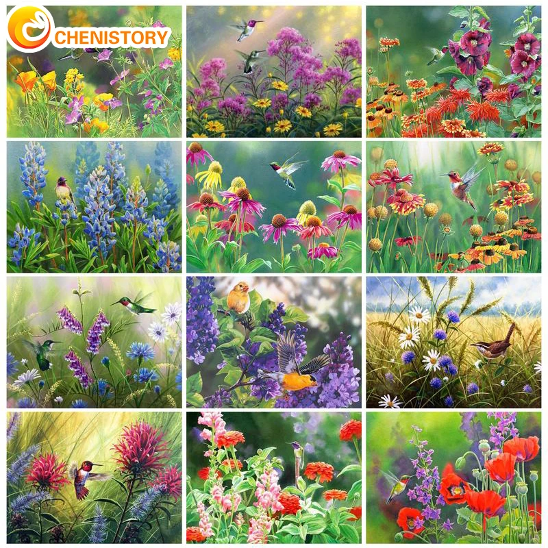 

CHENISTORY DIY Painting By Numbers Flowers Canvas Drawing Oil Coloring Paint Pictures By Numbers Scenery HandPainted Home Decor