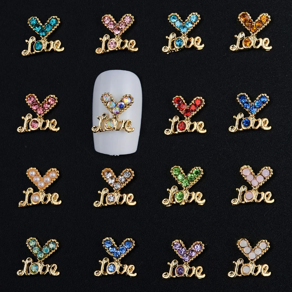 

10pcs V Love Heart Crystal Nail Art Decoration Luxury Rhinestone Manicure Alloy Nail Charms Glitter Diamond Peral Strass Jewelry