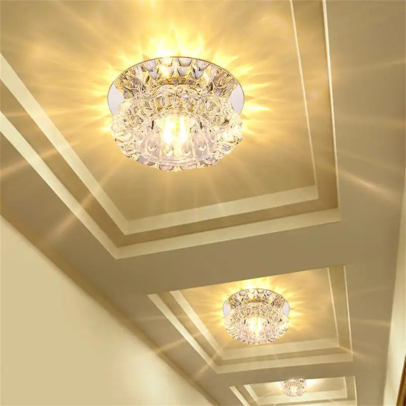 

High-quality Corridor Aisle Light Stainless Steel Mirror Dimming 3w/5w Crystal Ceiling Lights 3 Color Modern Ceiling Lamps