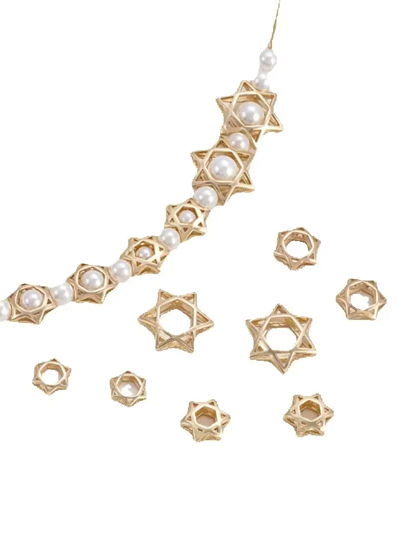 14-каратное позолоченное кольцо с шестиугольной звездой из бисера