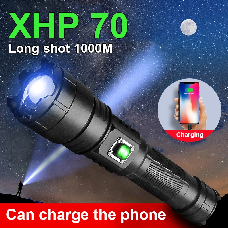 

XHP70 Ultra High Power LED Flashlights USB 50000000 Lumens Tactical Rechargeable Torch Work Zoom Flash Light Outdoor Camping