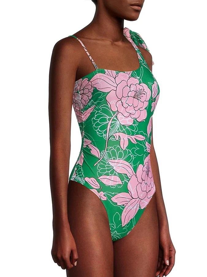 

Swimwear Women 2022 Sexy Printed One Plece Swimsuit the Shoulder Swimwear and Cover Up Female Bathing Suit Lacing Up Bikini Set
