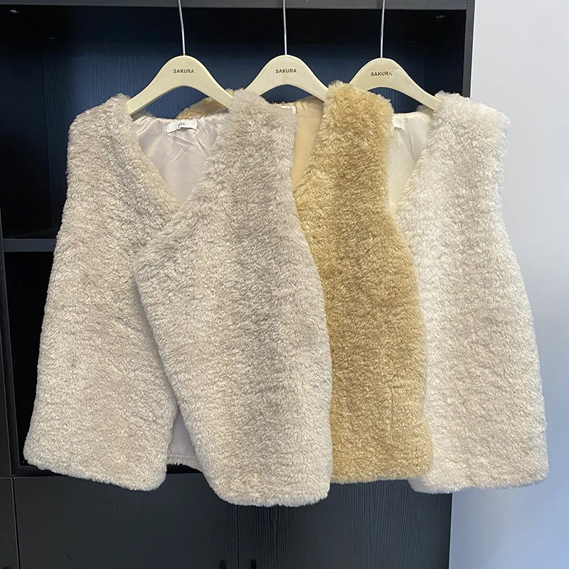 

Women's 2023 New Autumn and Winter Imitation Fur Vest Sleeveless V-neck Loose Mid-length Imitation Mink Fur Plush Vest Jacket
