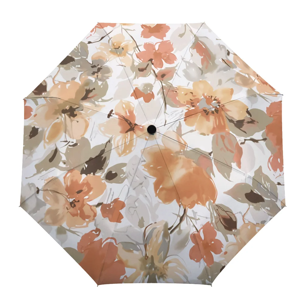 

Flower Watercolor Fully-automatic Parasol Umbrella Eight Strand Umbrella Foldable Rain Outdoor Umbrella for Kid Woman Male