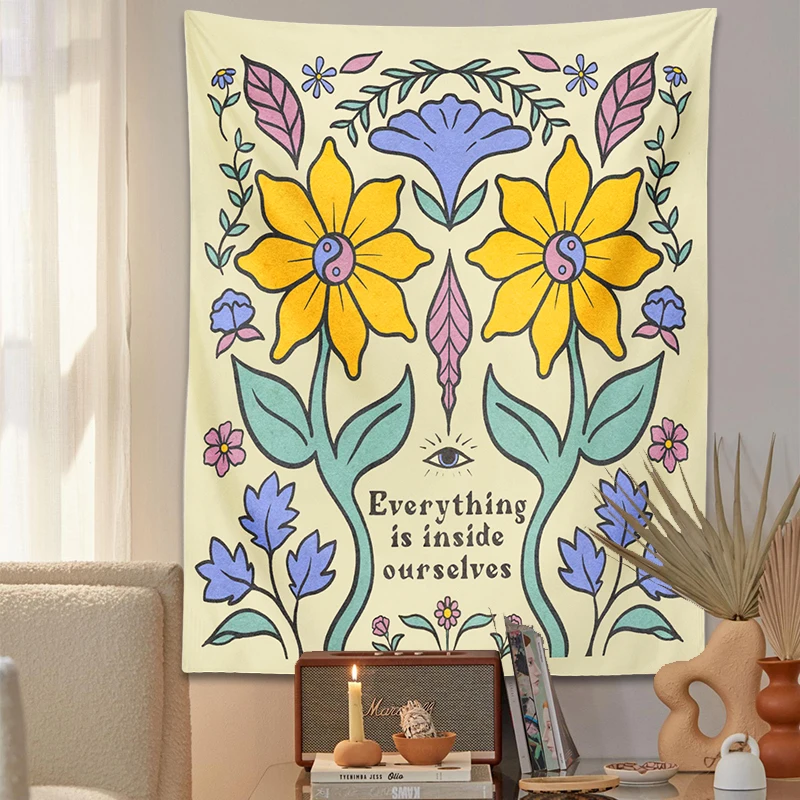 

Vintage Flower Tapestry Wall Hanging Nature Print Retro Spiritual Inspirational Tapestries Boho Room Decor Home Decoration Wall