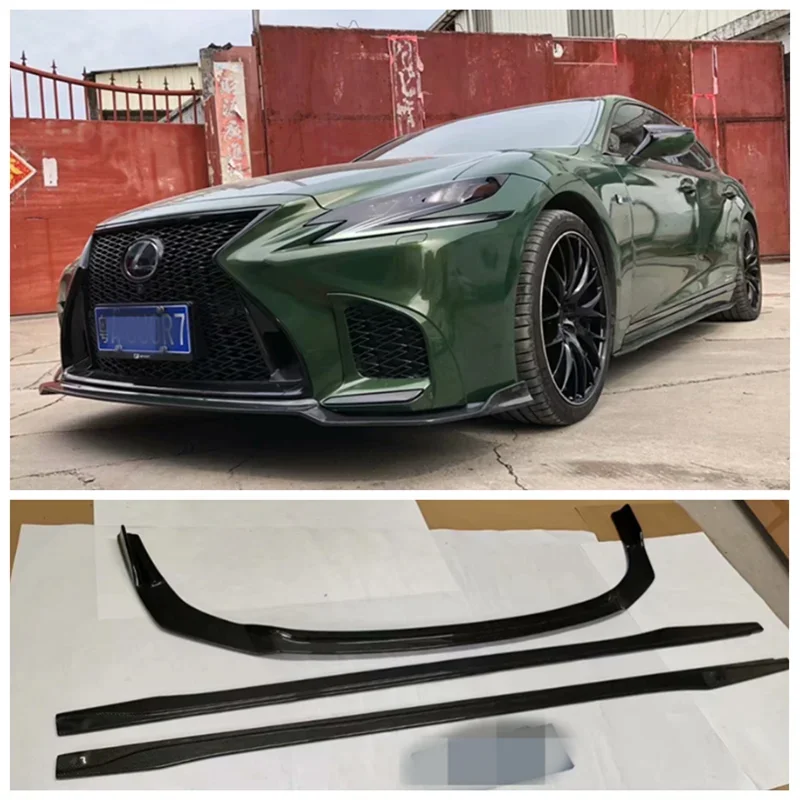 Фото Для Lexus LS350 LS500 2020-2022 бампер из настоящего углеродного волокна, передние разветвители для губ, задний диффузор, боковая юбка, спойлер, защитный комплект кузова №1