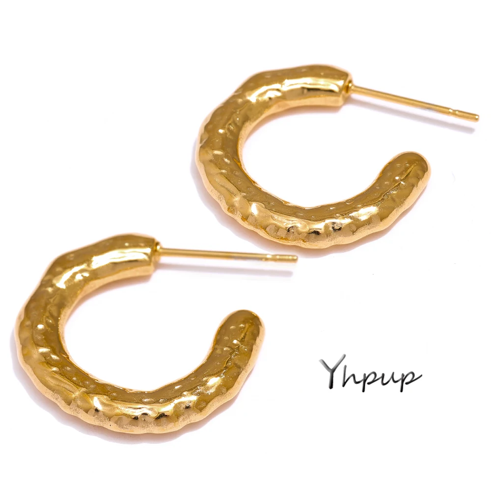 

Yhpup Metal Minimalist Stainless Steel Hammered Gold Earrings Korean Fashion PVD Waterproof Trendy Earrings Jewelry for Women