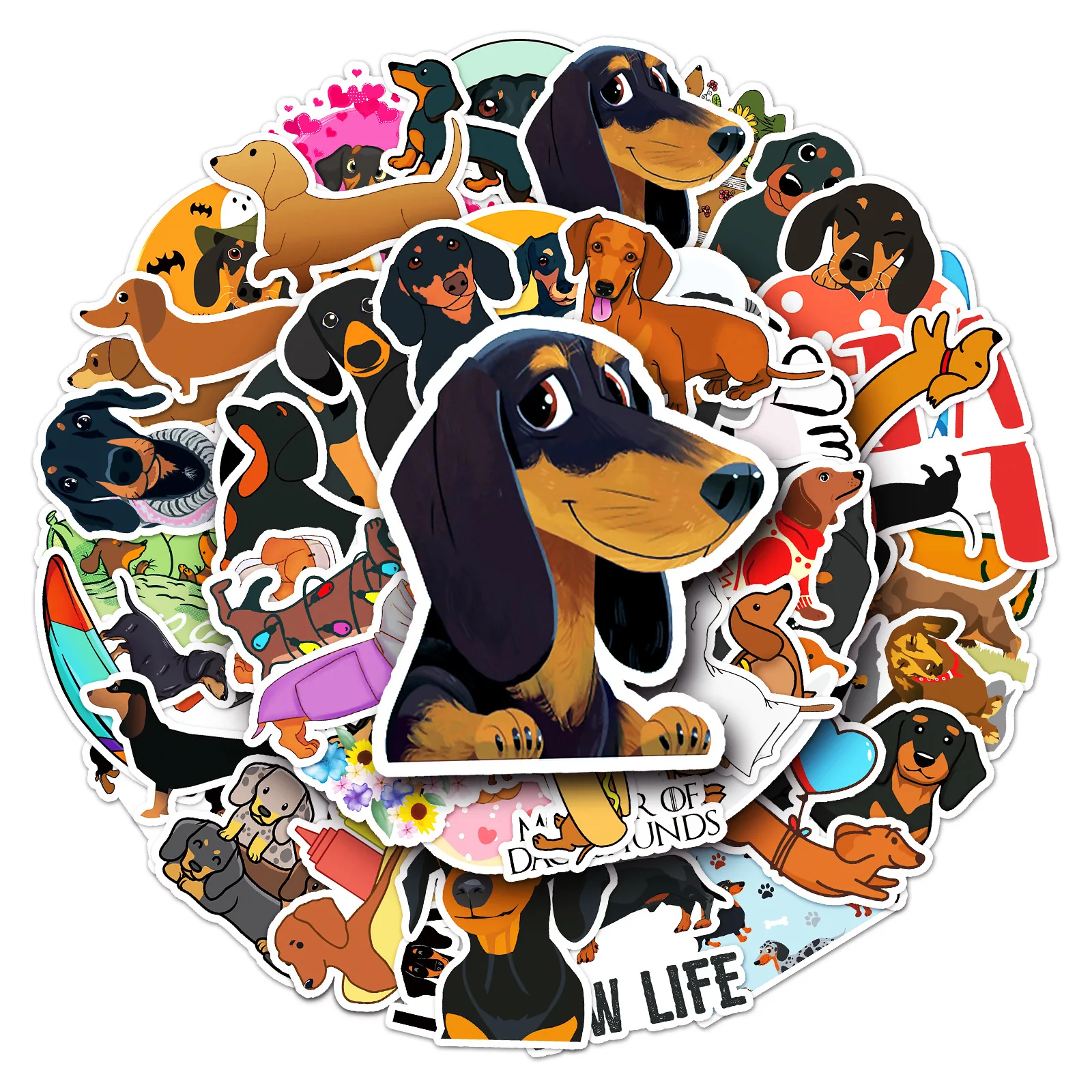 

50pcs Dog Dachshund Stickers Laptop Suitcase Phone Case Guitar Sticker DIY Handmade Scrapbooking Supplies Journal Accessories