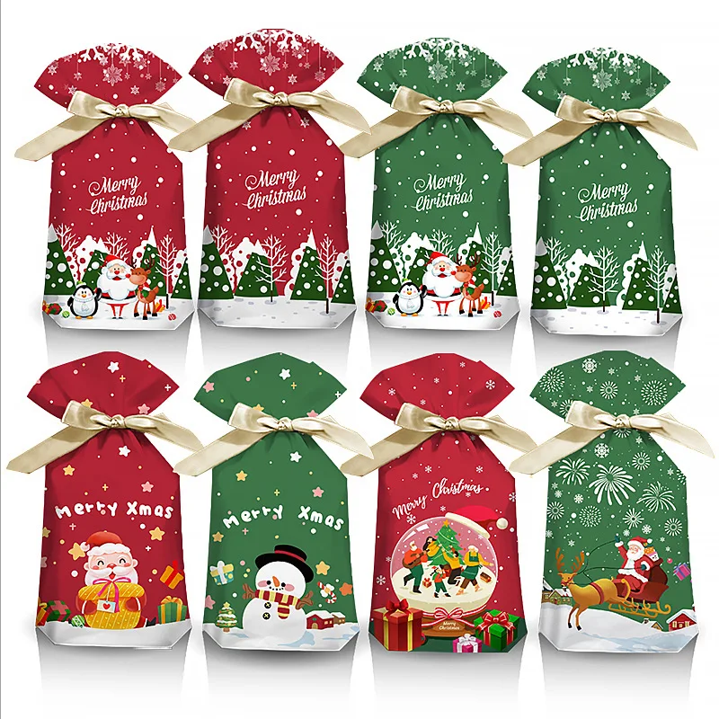 

10Pcs Merry Christmas Gift Bags for Candy Dragee Biscuit Baking Apple Paper Box Cookie Gift Packaging Box New Year 2024 Navidad