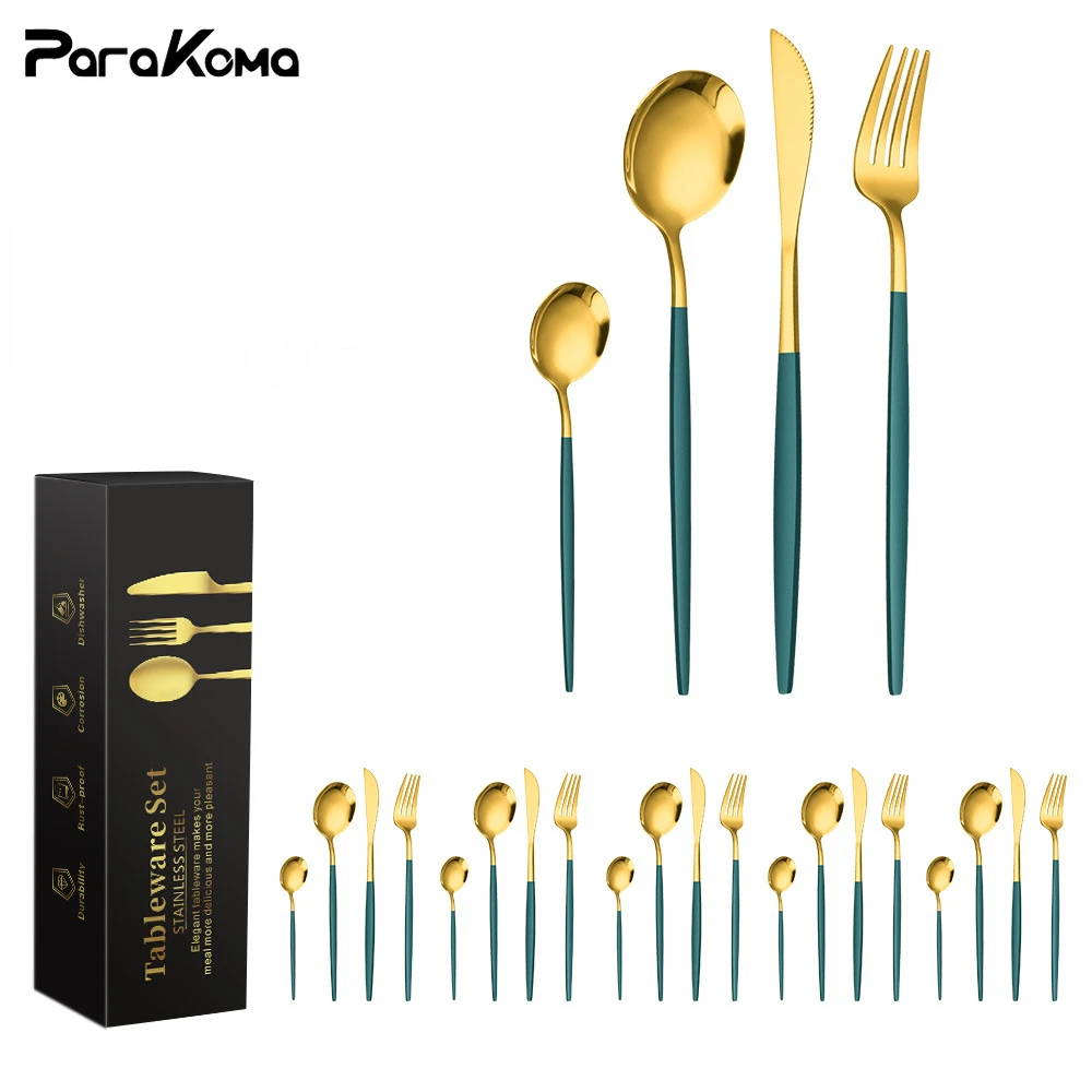 

24 Pcs Western Dinnerware Set Stainless Steel Cutlery Set Forks Spoons Teaspoons Set for Home Kitchen Restaurant Hotel Wedding