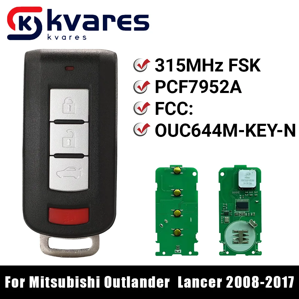 

Умный ключ KVARES без ключа, удаленный автомобильный ключ для Mitsubishi Lancer Outlander Galant, чип PCF7952A, чип OUC644M-KEY-N, без маркировки