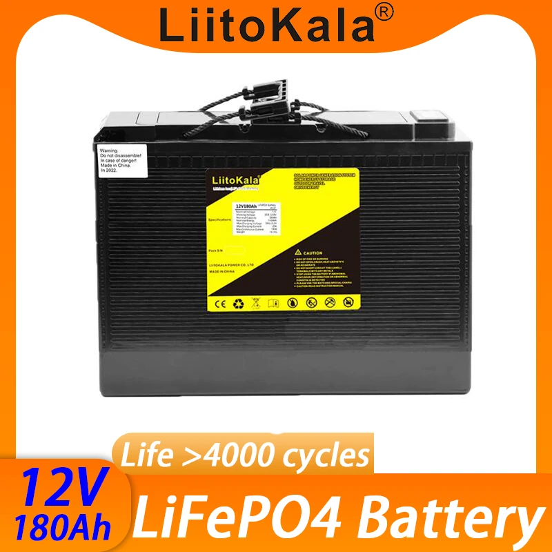 

LiitoKala 12V 180Ah LiFePO4 Battery Lithium Power Battery 4000 Cycles For 12.8V RV Campers Golf Cart Off-Road Off-grid Solar