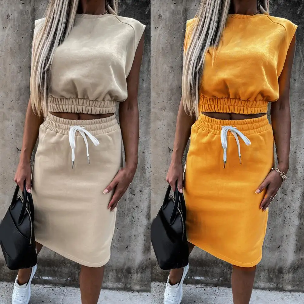 

High Elastic 4 Sizes Sleeveless O Neck Summer Women Skirt Suit for Home