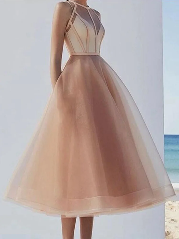 

2022 Elegant Homecoming Dress High Neck Formal Party Evening Prom Dress For Woman Tulle Robe De Soirée