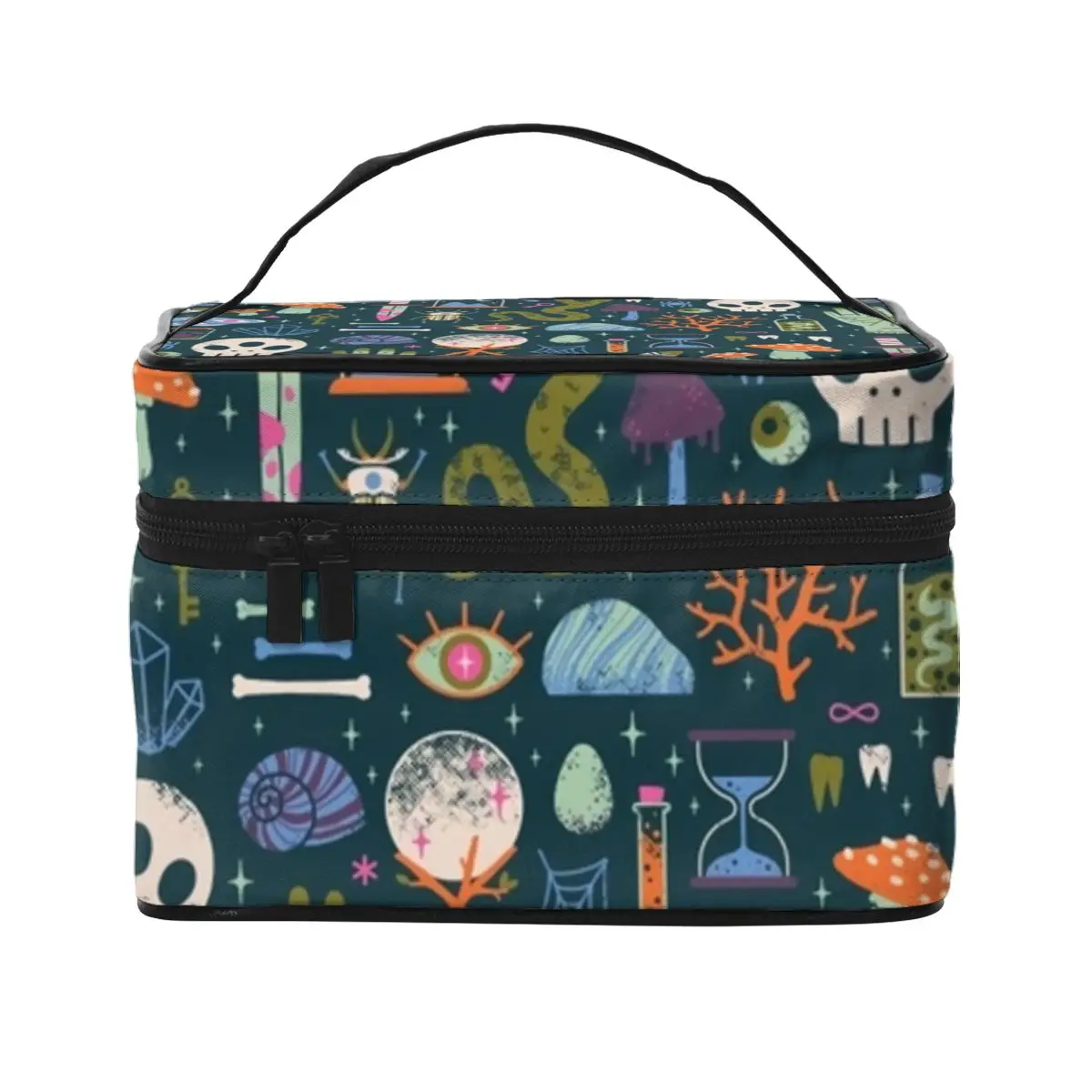 

Skull Cosmetic Bags Cabinet Of Curiosities Spooky Halloween For Girl Storage with Handle For Necessaries Makeup Pouch