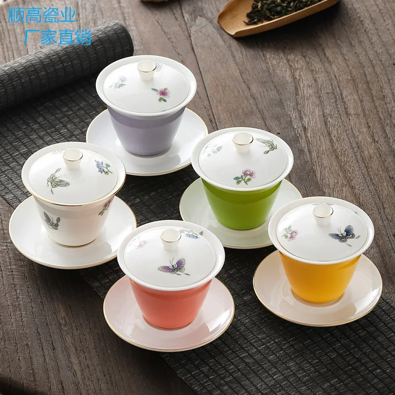 

Gaiwan Infuser Butterfly Teaware Teapot Mate Ceremony Service Matcha Ceramic Dehua Porcelain Sancai Cover Bowl Kung Fu Tea Set